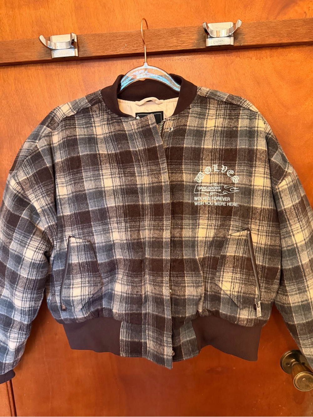 Darc Sport Brown and Gray Plaid Bomber Jacket